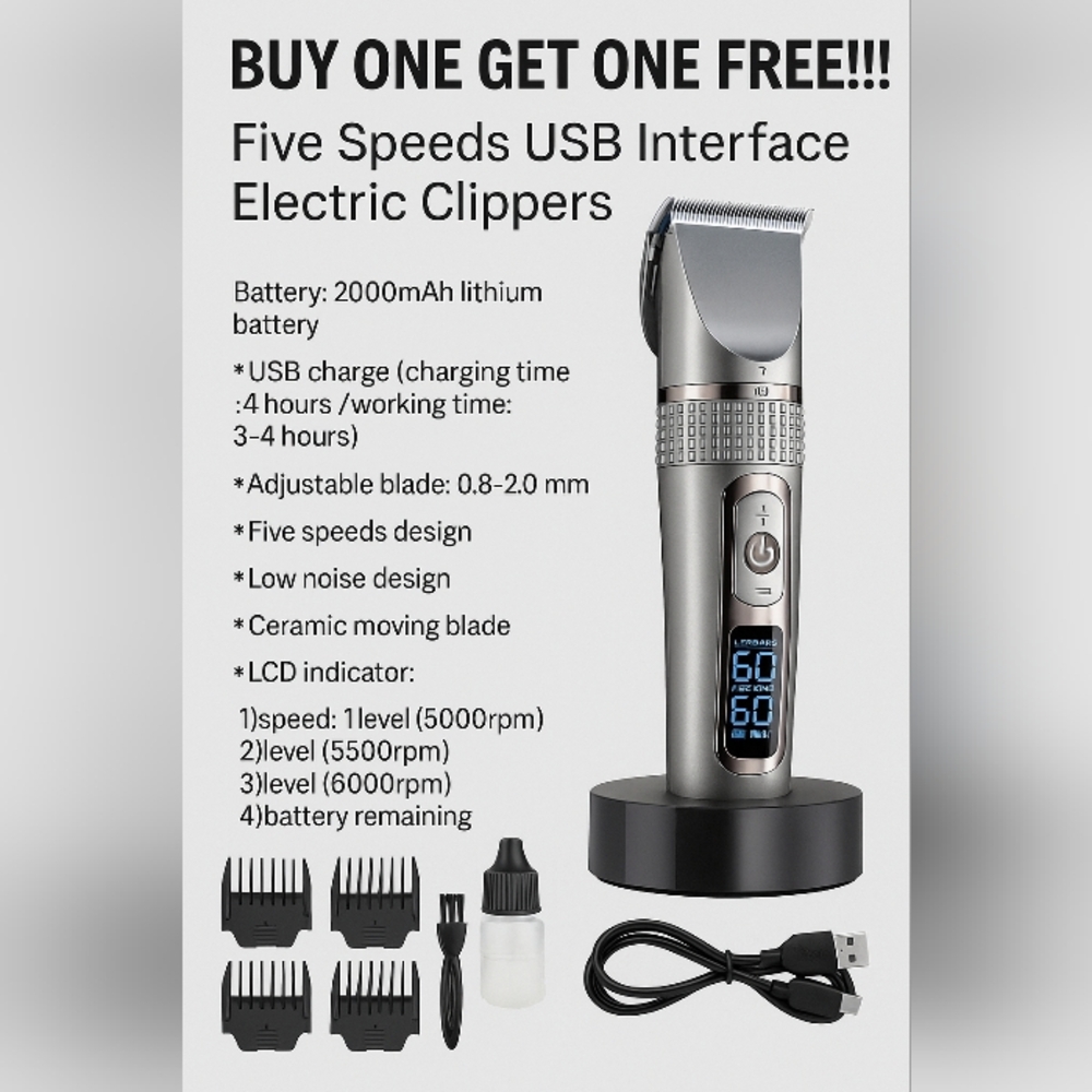 BUY ONE GET ONE FREE!!!!! Five Speeds USB Interface Electric Clippers